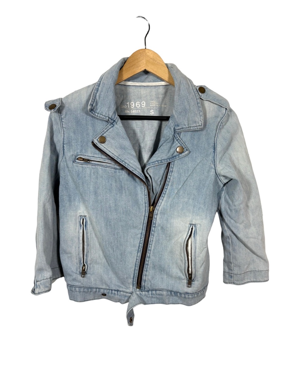 Gap 1969 Denim Moto Jacket Womens S Light Wash Biker Asymmetrical Zip